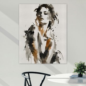 Ink Muse XII | Portrait abstrait d'une femme à l'encre de Chine et à l'aquarelle sur MadameRuiz