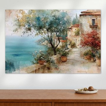 Sonniger mediterraner Küstenweg am Meer von Peter Pen Zeichnungen und Gemälde