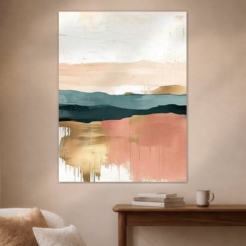 Abstrakte Landschaft in Roségold und Blau