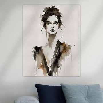 Ink Muse XXI Abstraktes Frauenporträt in ostindischer Tinte und Aquarell
