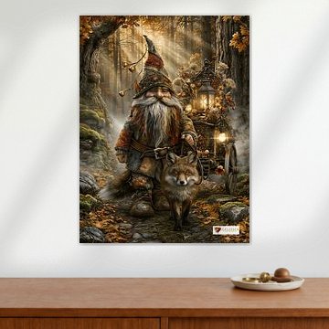 Gnome with a fox in the woods by Gelissen Artworks
