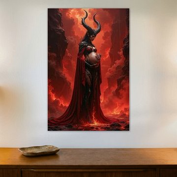 Dark Fantasy Art Wandbild: VELMORAYA - Die dämonische Jungfrau schwanger in der Hölle von INFERAURUM - Dark Fantasy Wall Art