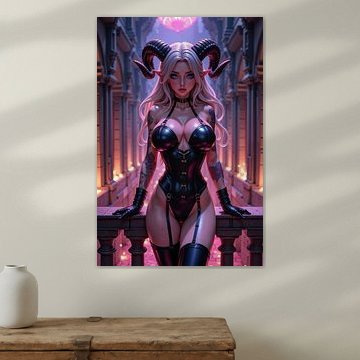 Dark Fantasy Anime Wandbild: SACRAVYNE – Sexy Anime Demon Girl in einer antiken Kathedrale