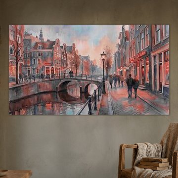 Romantisches Straßenbild von Amsterdam in der Dämmerung