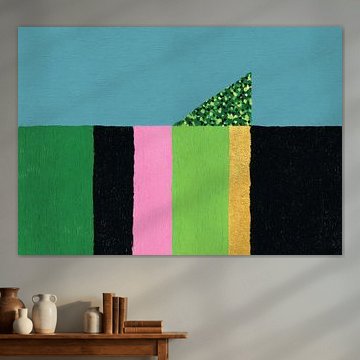 Abstract kleurvlak met verticale strepen en een driehoek