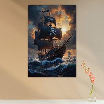 Dark Fantasy Art Wandbild: MORVANTIS - Ein Piratenschiff fährt auf hoher See von INFERAURUM - Dark Fantasy Wall Art