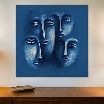 Abstrakte blaue Gesichter – Expressionismus