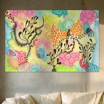 „Colorfully Tangled“, abstraktes Zentangle-Aquarell