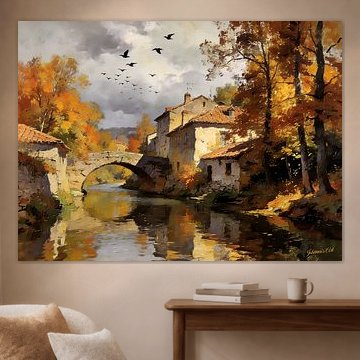 Romantisch landschap – Schemering aan de rivieroever