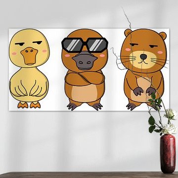 Vectorillustratie van een chibi-eend, vogelbekdier en otter van hong hong