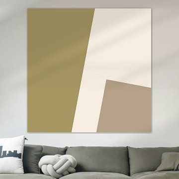 Abstrakte geometrische Formen im Mid-Century-Modern-Stil in Olivgrün, Taupe und Creme – 2er-Set. Nr. 2 von Dina Dankers