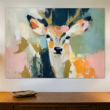 Abstrakter Hirsch in Pastellfarben und Ocker von Niklas Maximilian