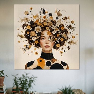 In full flow | Surrealist portrait featuring fish and flowers by Mirjam Duizendstra