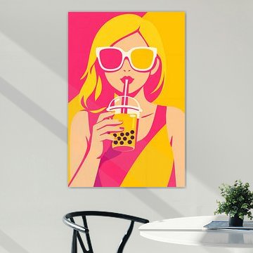 Pop-Art Blondine mit Bubble Tea