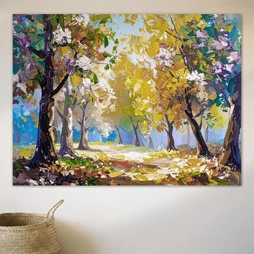 Sonnige Herbstwaldlandschaft in impressionistischer Maltechnik