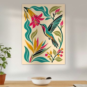 Hummingbird and Tropical Flowers Illustration
