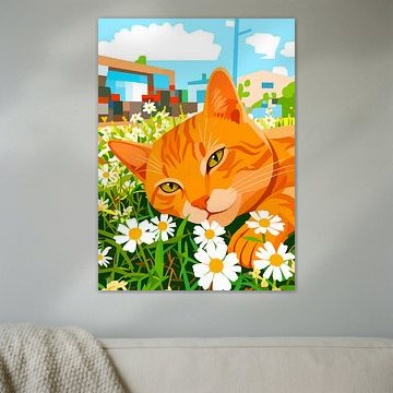 Orange Tabby Cat in Daisies by Karomah Project