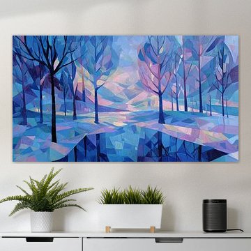 Winter in the Forest: Cubist Abstract Panorama by TheXclusive Art
