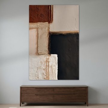 „Warm Contrast“ – Modernes abstraktes Gemälde in Schwarz, Creme und Terrakotta