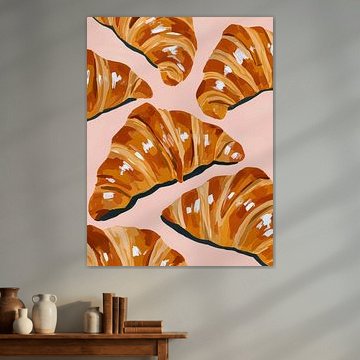 Croissants on a pink background by Lina van Oers