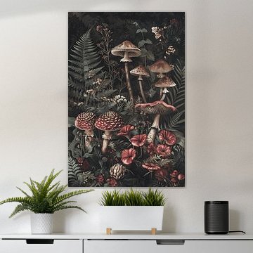 Vintage Woodland Mushrooms & Ferns – Dark Academia Botanical by Dave Schloffi