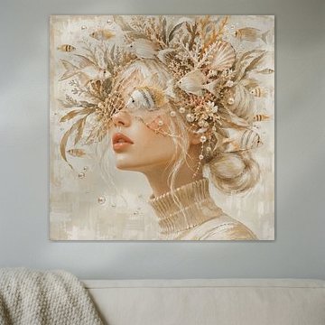 Ocean Dream | Surrealistisches Porträt mit Fischen von Mirjam Duizendstra