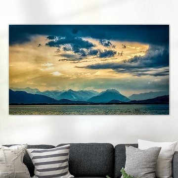 Panorama van het Bodenmeer met de Zwitserse Alpen tijdens een onweer van Dieter Walther