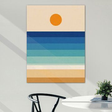Abstract sunset by the sea in shades of blue, orange and beige by DesignDoodle