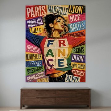 Pop-Plakat mit Motiven aus Frankreich.