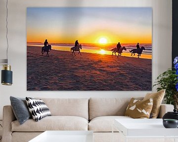 Horse riding on the beach at sunset van Eye on You