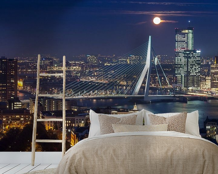 Beispiel fototapete: Full moon over Rotterdam von Ilya Korzelius