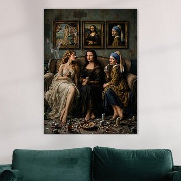 Mona Lisa und ihre Freundinnen chillen auf dem Sofa von Peter Pen Zeichnungen und Gemälde