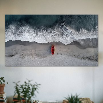 Panorama eines roten Bootes an einem verlassenen Strand von TheXclusive Art