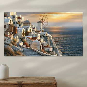 A Mediterranean village on the cliffs in the warm evening light by Max Steinwald