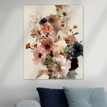 Portrait de femme aux fleurs pastel