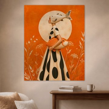 Sea d’Orange | Surrealistisches Porträt mit Fisch von Mirjam Duizendstra