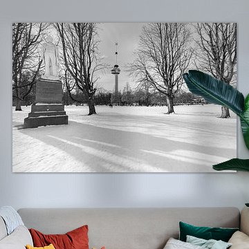 La statue de Tollens dans un parc enneigé près de l'Euromast sur MS Fotografie | Marc van der Stelt