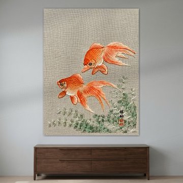 Traditionelle japanische Kunst: Goldfische mit japanischer Stickerei