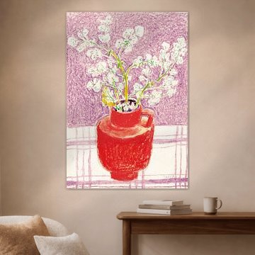 Fleurs aux couleurs vives dans un vase rouge sur Catalina Somolinos