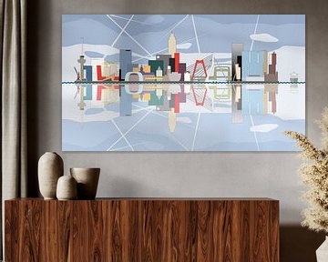 Der Rotterdamer Skyline, reflectiert in den Fluss. von Frans Blok