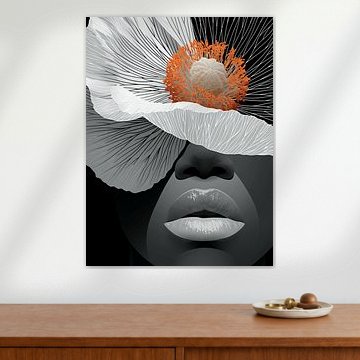 Portrait de femme en noir et blanc avec une fleur sur SPEQ ART