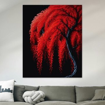 „Crimson Willow“ – Baumgemälde in Mischtechnik von RAMYHEFNY-GALLERY