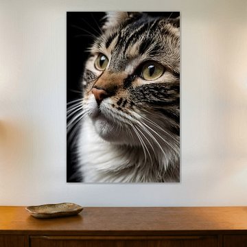 Peinture murale « Chat noir et blanc » en gros plan