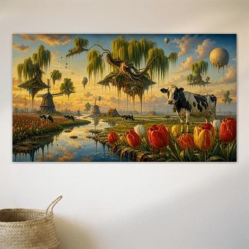 Nederlands landschap tussen Koeien en Tulpen van Betty Maria Digital Art
