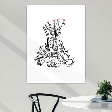 Illustration „Blühender Stuhl“ Normandie – Line Art Illustration von Anna Kautenburger (AnKa) von Anna Kautenburger