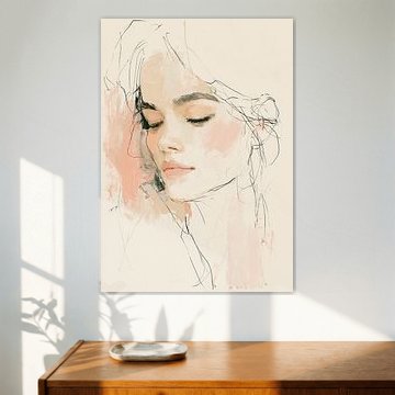 Minimalistisches Frauenporträt in zarten Pastelltönen
