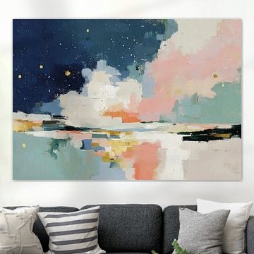 Sterrenhemel en wolkenlandschap in pastel en blauw van Niklas Maximilian