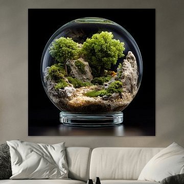 Miniaturlandschaft mit Felsen und Bäumen in einer Glaskugel von TheXclusive Art