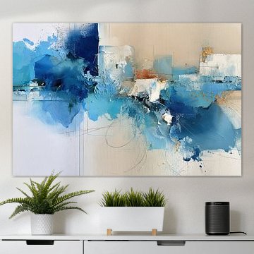 Blauwe Horizon - Abstract in Beige en Blauw van Joriali Abstract