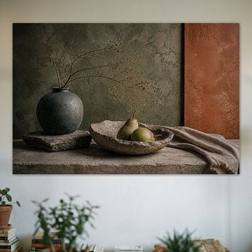 Mosgroen en Terracotta - Sereen Stilleven van Joriali Fine Art